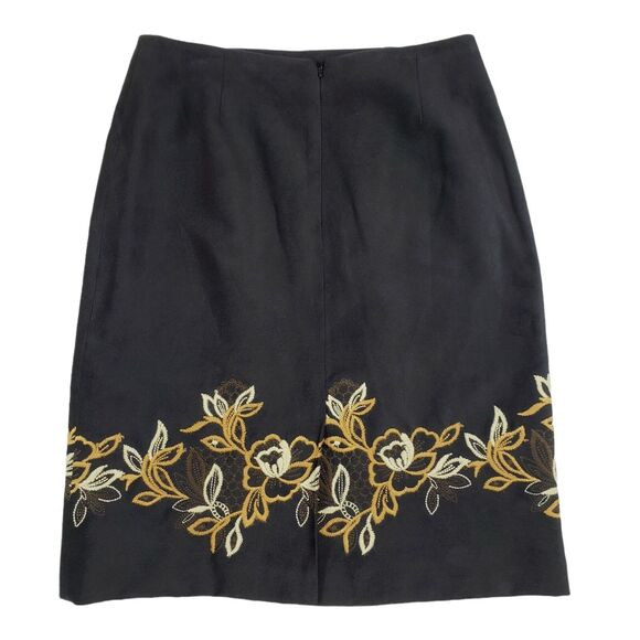 Alfani Velour Pencil Skirt 4P Black Floral Embroidered Gold & Ivory‎ Flowers - Picture 2 of 11